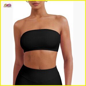 Strapless Bandeau Sports Bra Seamless Tube Top Padded Wireless Gym Wear